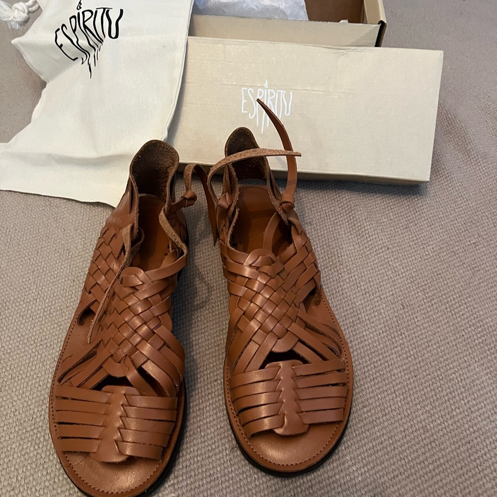 Spirit Brown Tan Woven Leather Sandals
